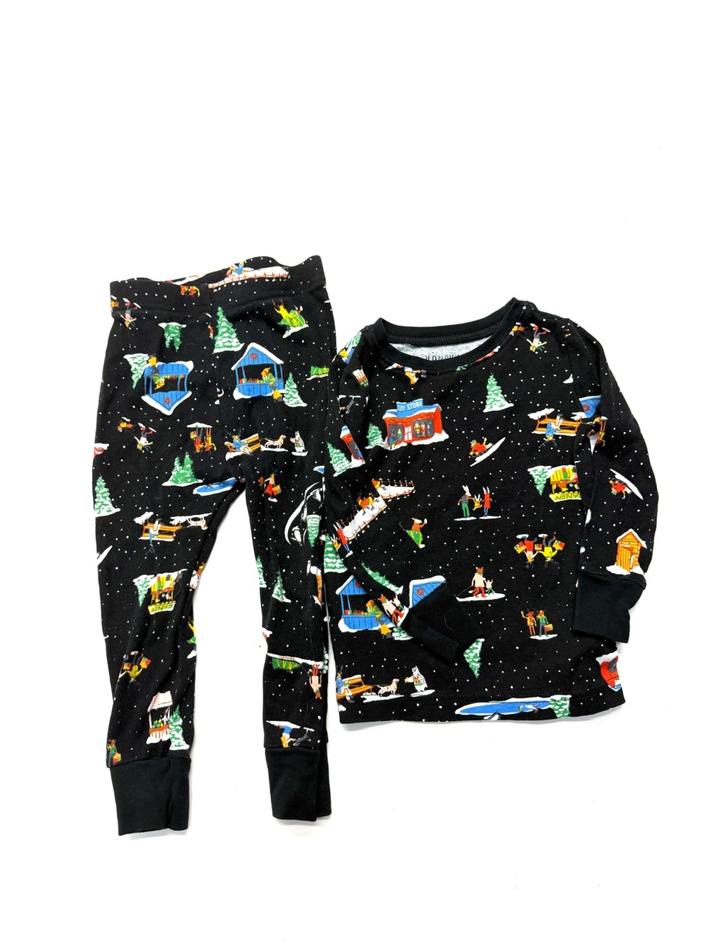 Old Navy Black Holiday Christmas Cabin Print Kids Pajama Set Cotton